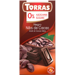 Ciocolata Neagra cu Bucati de Cacao fara Zahar si fara Gluten 75g TORRAS