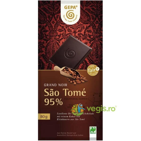 Ciocolata Amaruie cu 95% Cacao Sao Tome Ecologica/Bio 80g, GEPA, Ciocolata, 1, Vegis.ro