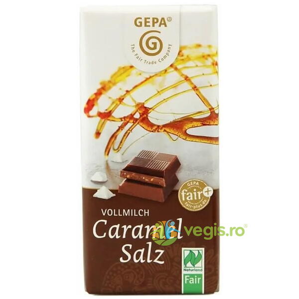 Ciocolata cu Lapte si Caramel Sarat Ecologica/Bio 40g, GEPA, Ciocolata, 1, Vegis.ro