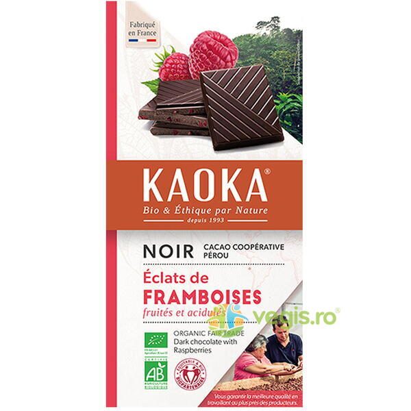 Ciocolata Neagra cu Zmeura si 55% Cacao Ecologica/Bio 100g, KAOKA, Ciocolata, 1, Vegis.ro