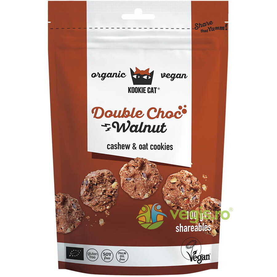 Cookies (Fursecuri) cu Ciocolata si Nuci fara Gluten Kookie Cat Ecologice/Bio 100g 100g| Alimentare