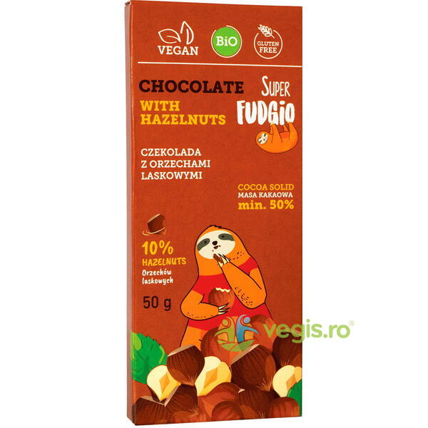 Ciocolata cu Alune de Padure fara Gluten Ecologica/Bio 50g, SUPER FUDGIO, Ciocolata, 1, Vegis.ro