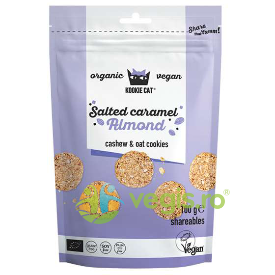 Cookies (Fursecuri) cu Migdale Sarate si Caramelizate fara Gluten Kookie Cat Ecologice/Bio 100g 100g| Alimentare