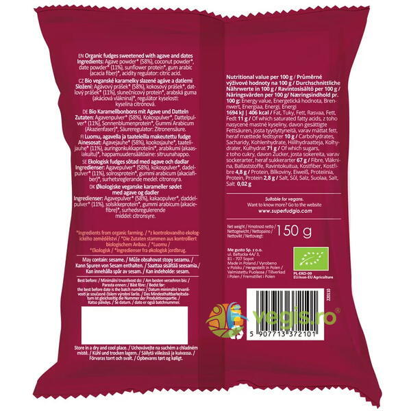 Caramele cu Aroma de Caramel si Curmale fara Gluten Ecologice/Bio 150g, SUPER FUDGIO, Dulciuri & Indulcitori Naturali, 2, Vegis.ro