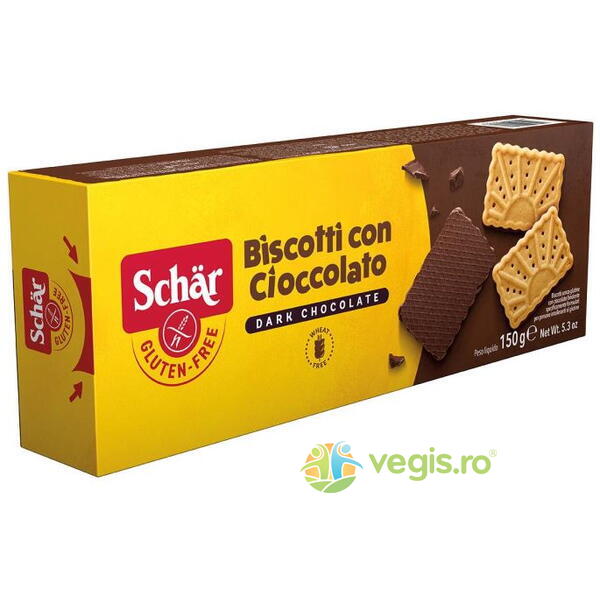 Biscuiti cu Ciocolata Neagra fara Gluten 150g, Schar, Gustari, Saratele, 4, Vegis.ro