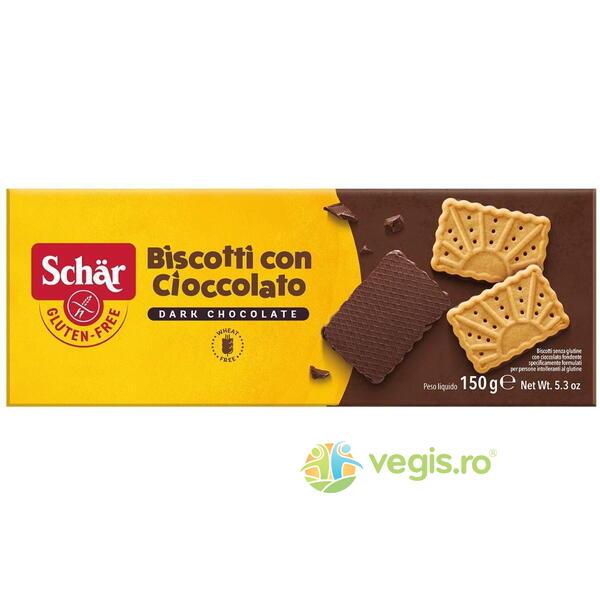 Biscuiti cu Ciocolata Neagra fara Gluten 150g, Schar, Gustari, Saratele, 4, Vegis.ro