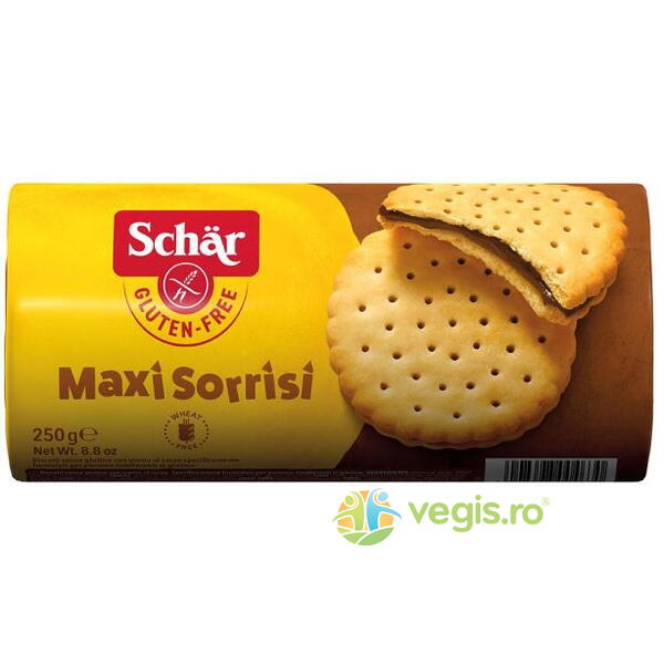 Biscuiti cu Crema de Cacao fara Gluten - Maxi Sorrisi 250g, Schar, Gustari, Saratele, 5, Vegis.ro
