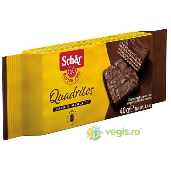 Napolitane Invelite in Ciocolata Neagra fara Gluten Quadritos 40g, Schar, Gustari, Saratele, 3, Vegis.ro