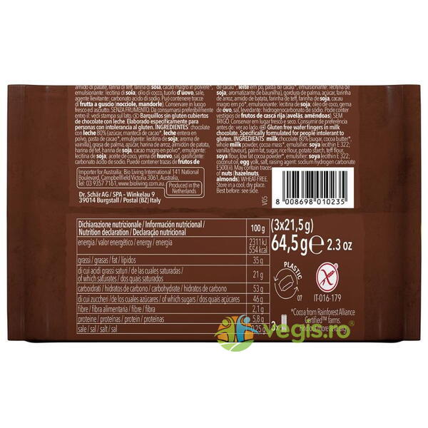 Napolitane Invelite in Ciocolata fara Gluten - Twin Bar 64.5g, Schar, Gustari, Saratele, 3, Vegis.ro