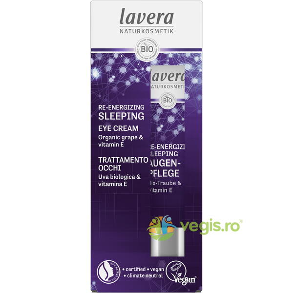 Crema Contur Ochi de Noapte cu Antioxidanti Re-Energizing Sleeping 15ml, LAVERA, Cosmetice Ochi, 1, Vegis.ro
