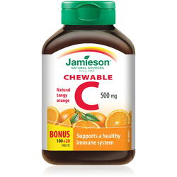 Vitamina C 500mg cu Aroma de Portocala 120cpr masticabile JAMIESON