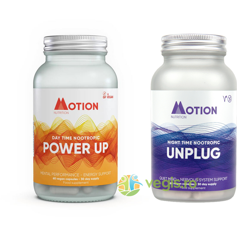 Pachet Power Up – Performanta Mentala, Aport de Energie 60cps + Unplug – Reduce Stresul, Somn Odihnitor 60cps Motion Nutrition