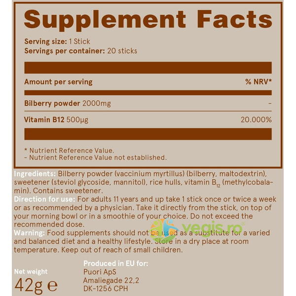 Vitamina B12 si Afine Salbatice 20 plicuri, PUORI, Vitamina B12, 2, Vegis.ro