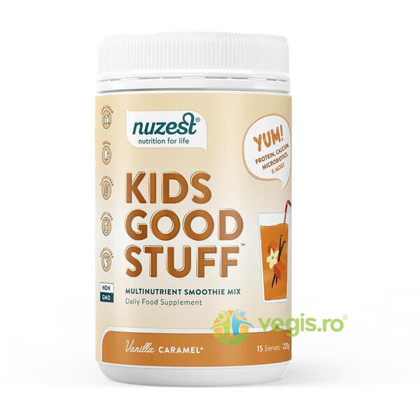 Shake Proteic cu Multivitamine - Vanilie si Caramel Kids Good Stuff 225g, NUZEST, Pulberi & Pudre, 1, Vegis.ro