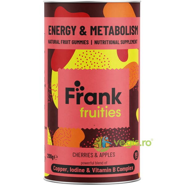 Jeleuri din Fructe (Cirese si Mar) Fortificate cu Vitamina B, Cupru si Iod Energy Metabolism 200g, FRANK -FRUITIES, Capsule, Comprimate, 4, Vegis.ro
