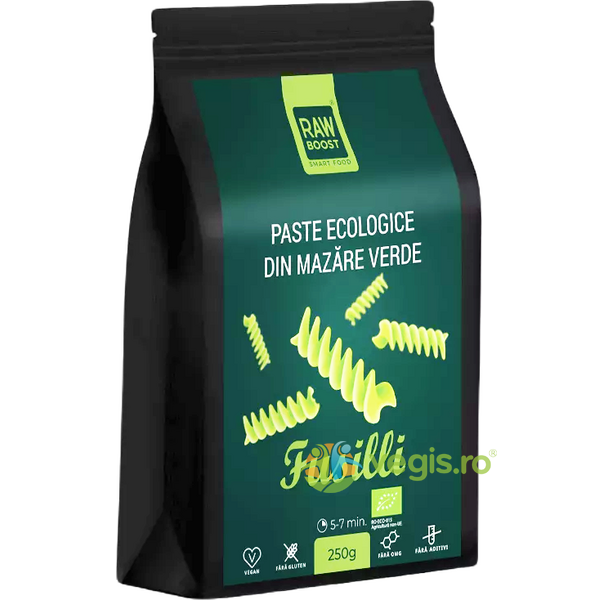 Paste Fusilli din Mazare Verde fara Gluten Ecologice/Bio 250g, RAWBOOST, Paste, 1, Vegis.ro