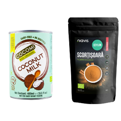 Pachet Lapte de Cocos 17% Grasime Ecologic/Bio 400ml Cocomi + Scortisoara Ceylon Pulbere Ecologica/Bio 60g Niavis EXCLUSIV