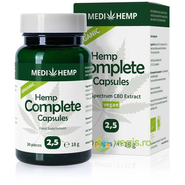Hemp Complete cu CBD 2.5% Ecologic/Bio 60cps, MEDIHEMP, Remedii Capsule, Comprimate, 1, Vegis.ro