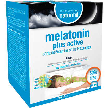Melatonin Plus Active 90cpr, DIETMED-NATURMIL, Capsule, Comprimate, 1, Vegis.ro