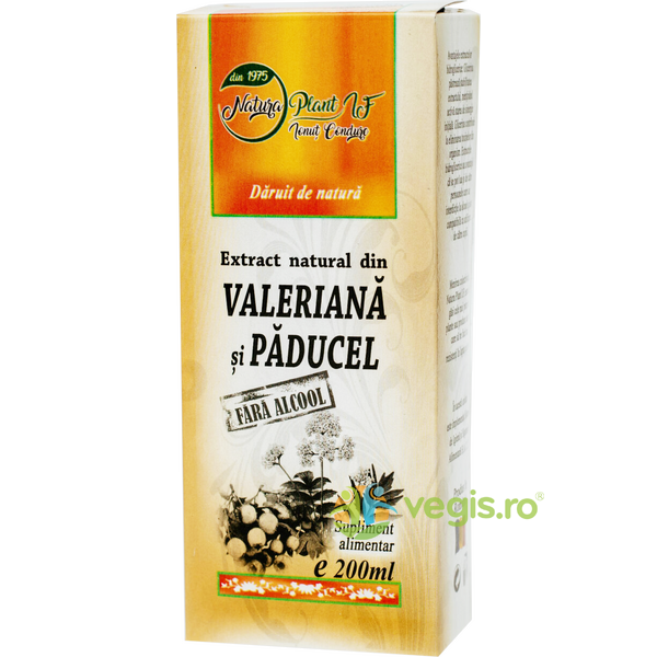 Extract Natural din Valeriana si Paducel fara Alcool 200ml, NATURA PLANT, Tincturi compuse, 1, Vegis.ro