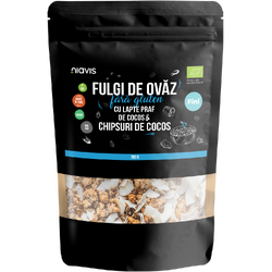 Fulgi de Ovaz Fini fara Gluten cu Lapte Praf de Cocos si Chipsuri de Cocos Ecologici/Bio 200g NIAVIS