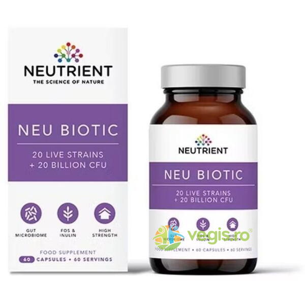 Neu Biotic Multi Strain Probiotic 20 miliarde UFC 60cps, NEUTRIENT, Probiotice si Prebiotice, 1, Vegis.ro