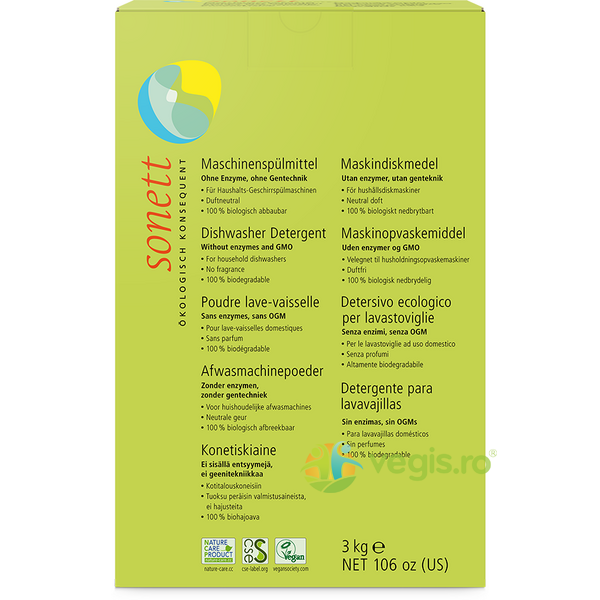 Detergent Praf pentru Masina de Spalat Vase Ecologic/Bio 3kg, SONETT, Detergent Vase, 1, Vegis.ro