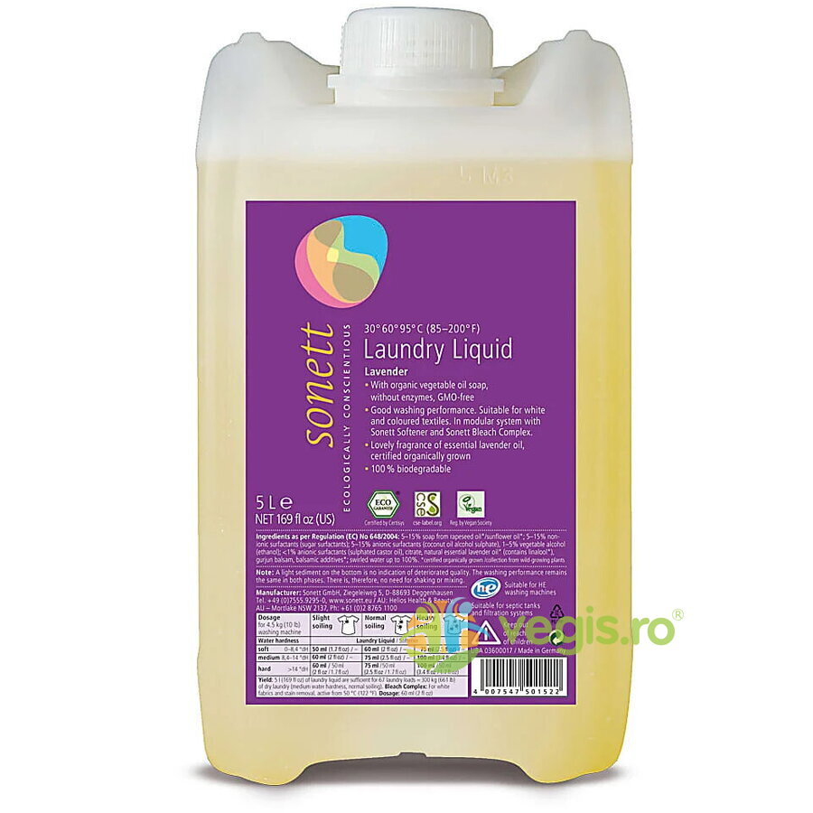 Detergent Lichid pentru Rufe Albe si Colorate cu Lavanda Ecologic/Bio 5L