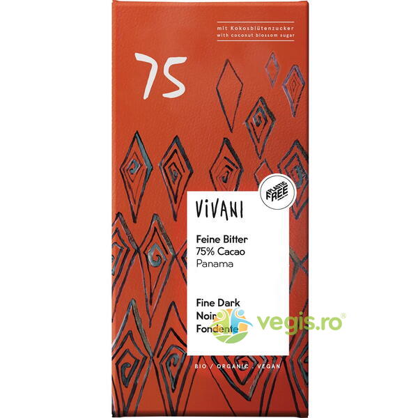 Ciocolata Amaruie Fina cu 75% Cacao Panama Ecologica/Bio 80g, VIVANI, Ciocolata, 1, Vegis.ro