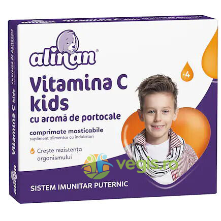 Vitamina C pentru Copii cu Aroma de Portocale Alinan 20cpr masticabile, FITERMAN PHARMA, Produse Imunitate Copii, 1, Vegis.ro