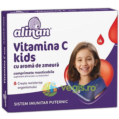 Vitamina C pentru Copii cu Aroma de Zmeura Alinan 20cpr masticabile, FITERMAN PHARMA, Produse Imunitate Copii, 1, Vegis.ro
