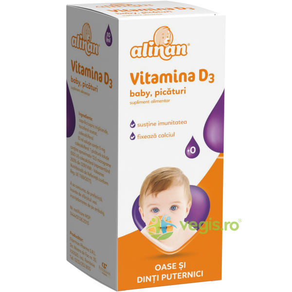 Vitamina D3 Baby Picaturi Alinan 10ml, FITERMAN PHARMA, Suplimente pentru copii, 1, Vegis.ro