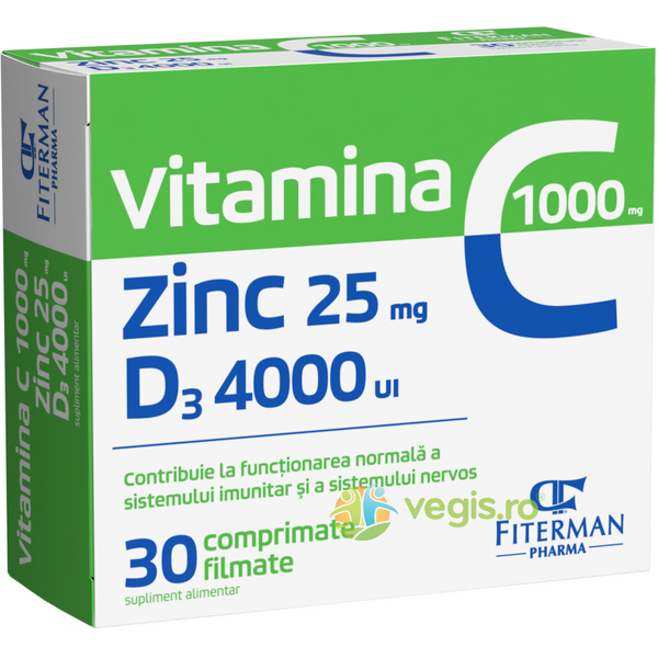 Vitamina C + Zinc +D3 4000UI 30cpr, FITERMAN PHARMA, Capsule, Comprimate, 1, Vegis.ro