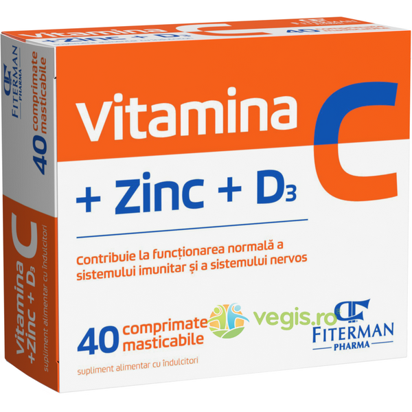 Vitamina C + Zinc + D3 fara Zahar 40cpr masticabile, FITERMAN PHARMA, Capsule, Comprimate, 1, Vegis.ro