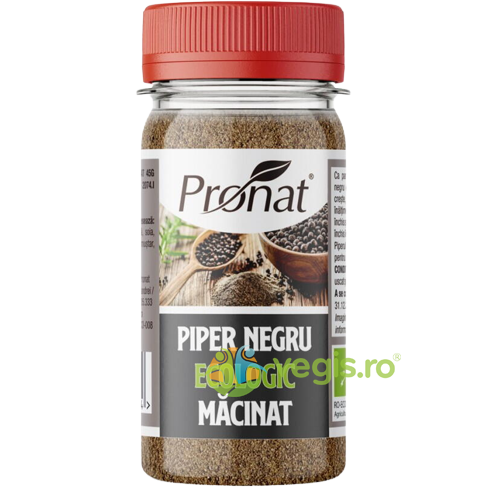 Piper Negru Macinat Ecologic/Bio 45g, PRONAT, Condimente, 1, Vegis.ro