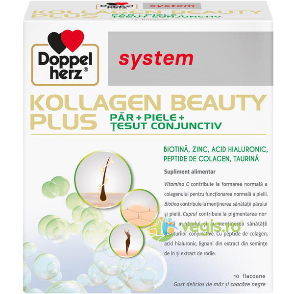Kollagen (Colagen) Beauty Plus pentru Par si Piele cu Biotina si Acid Hialuronic 10dz, DOPPEL HERZ, Suplimente Lichide, 1, Vegis.ro