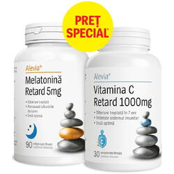 Pachet Melatonina Retard 5mg 30cps + Vitamina C Retard 1000mg 30cps ALEVIA