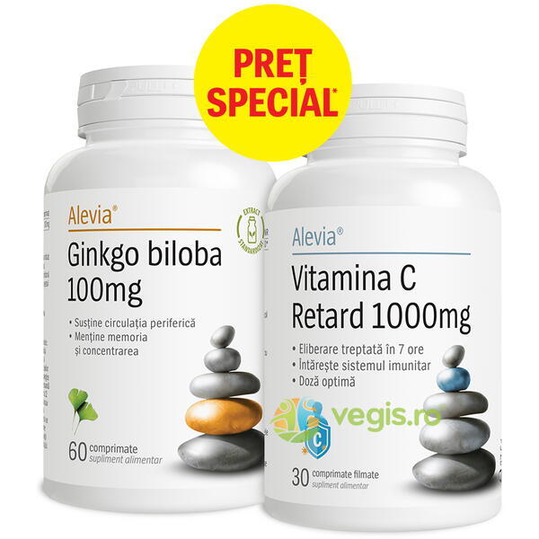 Pachet Gingko Biloba 100mg 60cps + Vitamina C Retard 1000mg 30cps, ALEVIA, Capsule, Comprimate, 1, Vegis.ro