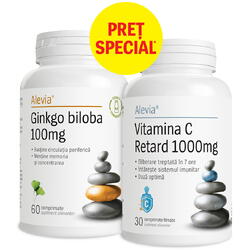 Pachet Gingko Biloba 100mg 60cps + Vitamina C Retard 1000mg 30cps ALEVIA