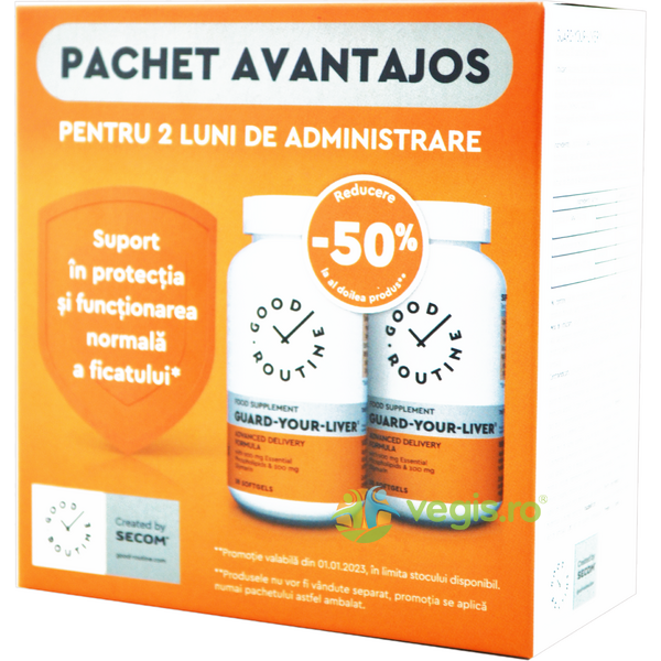 Pachet Guard Your Liver 30cps moi + 30cps moi (-50% reducere la al doilea produs) Secom,, GOOD ROUTINE, Capsule, Comprimate, 1, Vegis.ro