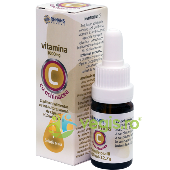 Vitamina C 1000mg + Echinacea Solutie Orala cu Aroma de Capsuni 10ml RENANS PHARMA