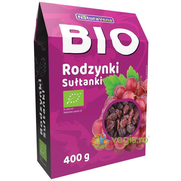 Stafide Sultana Ecologice/Bio 400g, NATURAVENA, Fructe uscate, 1, Vegis.ro