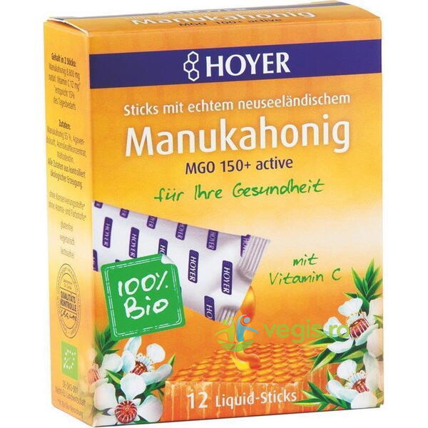 Miere de Manuka MGO 150+ cu Vitamina C Ecologica/Bio 12dz, HOYER, Bomboane cu miere, 1, Vegis.ro