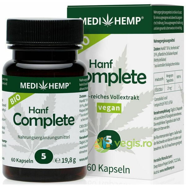 Hemp Complete cu 5% CBD Ecologic/Bio 60cps, MEDIHEMP, Remedii Capsule, Comprimate, 1, Vegis.ro