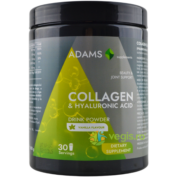 Collagen si Acid Hialuronic Pulbere Instant cu Aroma de Vanilie  600g, ADAMS VISION, Pulberi & Pudre, 1, Vegis.ro