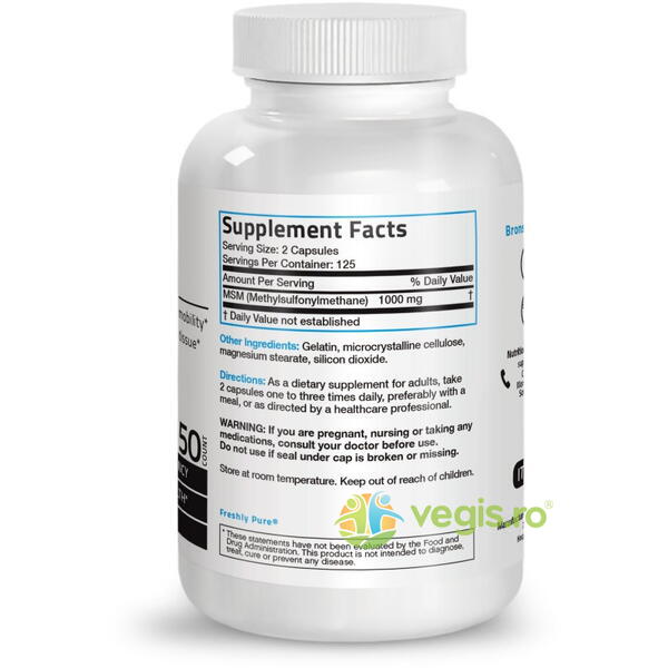 MSM 1000mg 250cps, BRONSON LABORATORIES, Capsule, Comprimate, 2, Vegis.ro