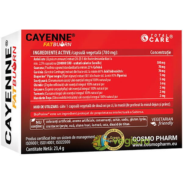 Cayenne Fat Burn 30cps, COSMOPHARM, Remedii Capsule, Comprimate, 2, Vegis.ro