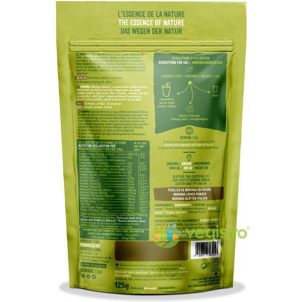 Moringa Pulbere fara Gluten Ecologic/Bio 125g, ISWARI, Pulberi & Pudre, 2, Vegis.ro