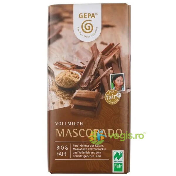 Ciocolata cu Lapte Mascobado Ecologica/Bio 100g, GEPA The Fair Trade Company, Ciocolata, 1, Vegis.ro