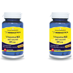 Pachet Vitamina K2 MK7 Naturala 120mcg 30cps + 30cps (50% reducere la al doilea produs) HERBAGETICA